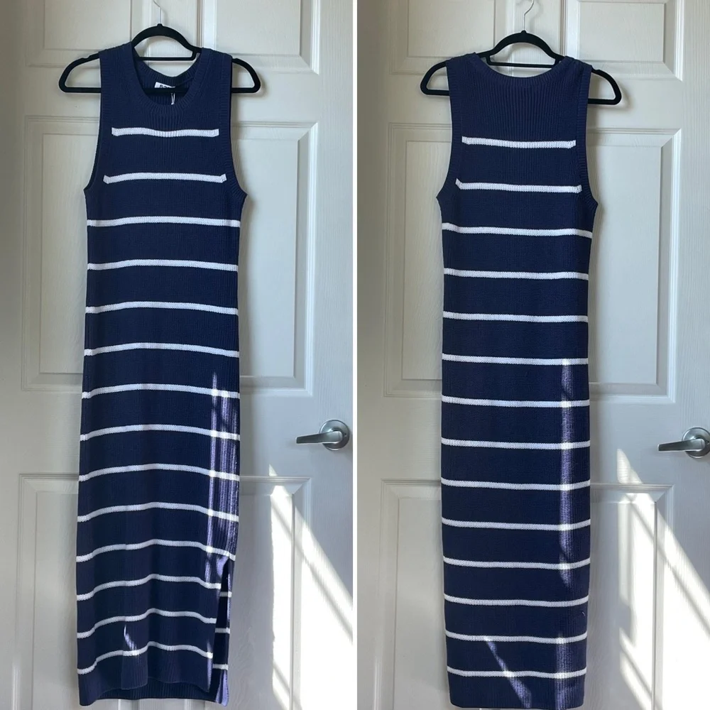525 America Emma Cotton Midi/Maxi Dress Navy/White | Americana Coastal Elegance - Picture 14 of 16
